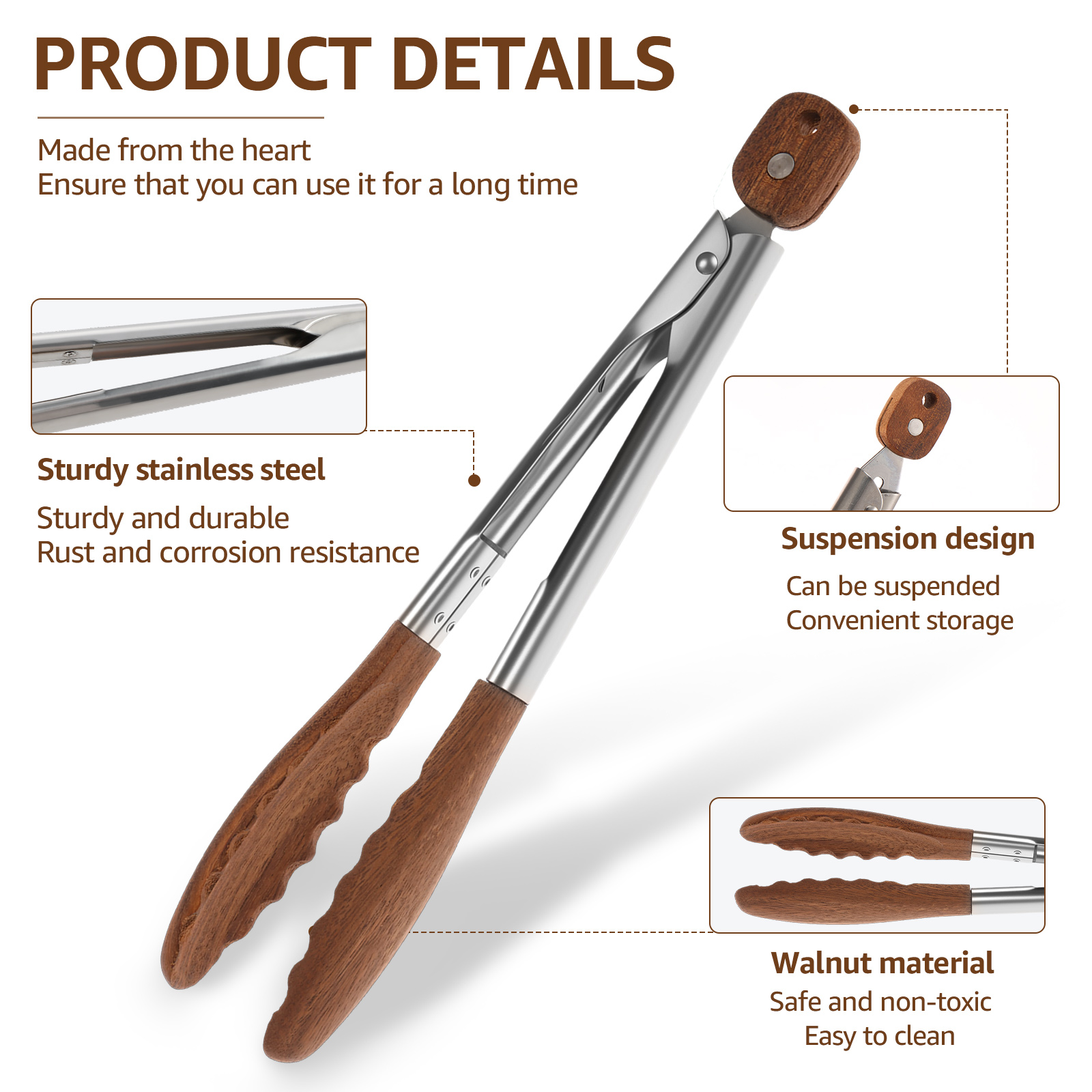 2/3 Pcs Food Tongs Walnut Wood - đánh giá và giá Kitchen Q